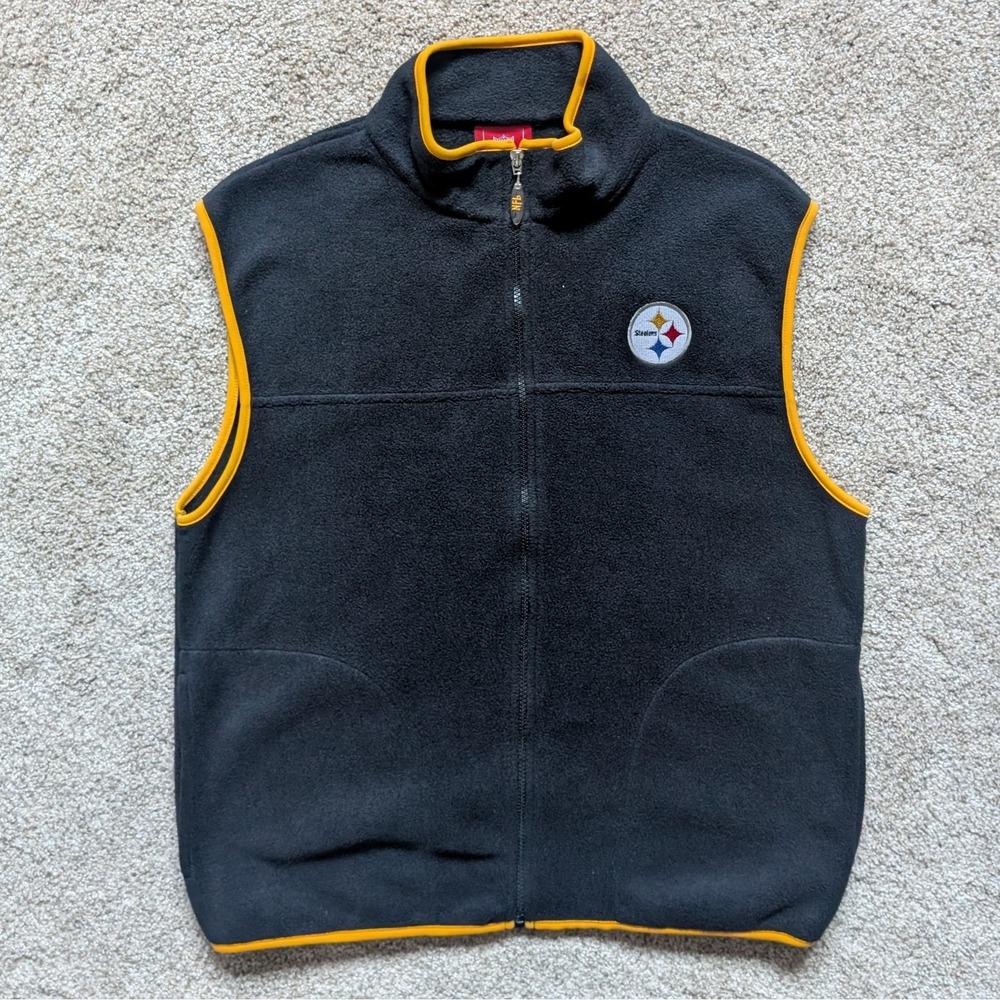 NFL Mens L Pittsburgh Steelers Vest Zip Up Logo Fleece Sport Outdoor Golf